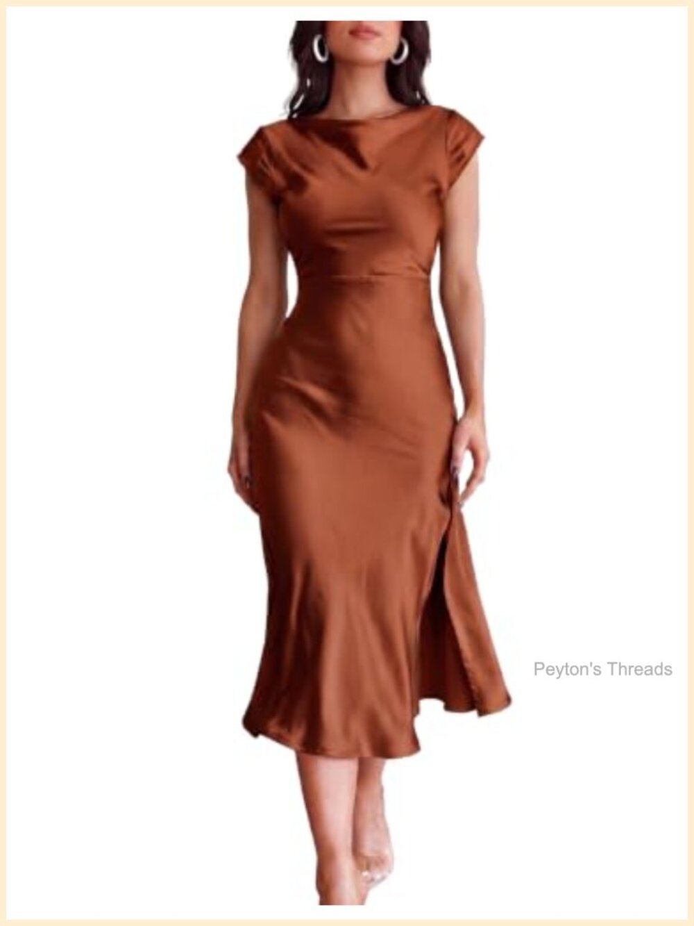 Satin Cap Sleeve Midi Dress Twist Back Formal Cocktail